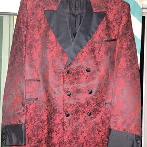 Elegant Red and Black Double-Breasted Tuxedo Jacket
